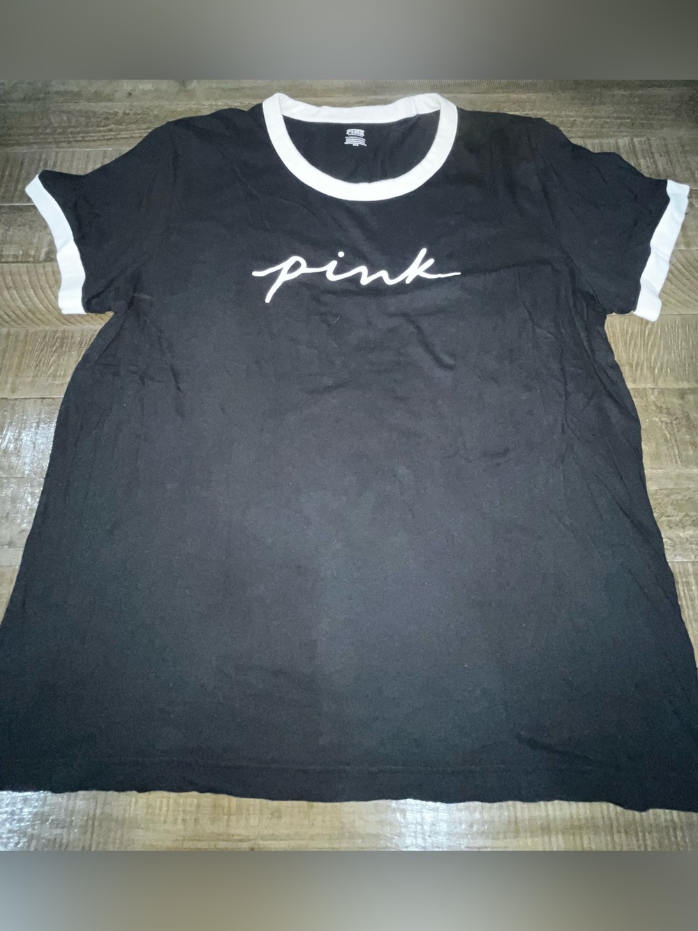 PINK Victoria's Secret Black Ringer Tee with White Logo